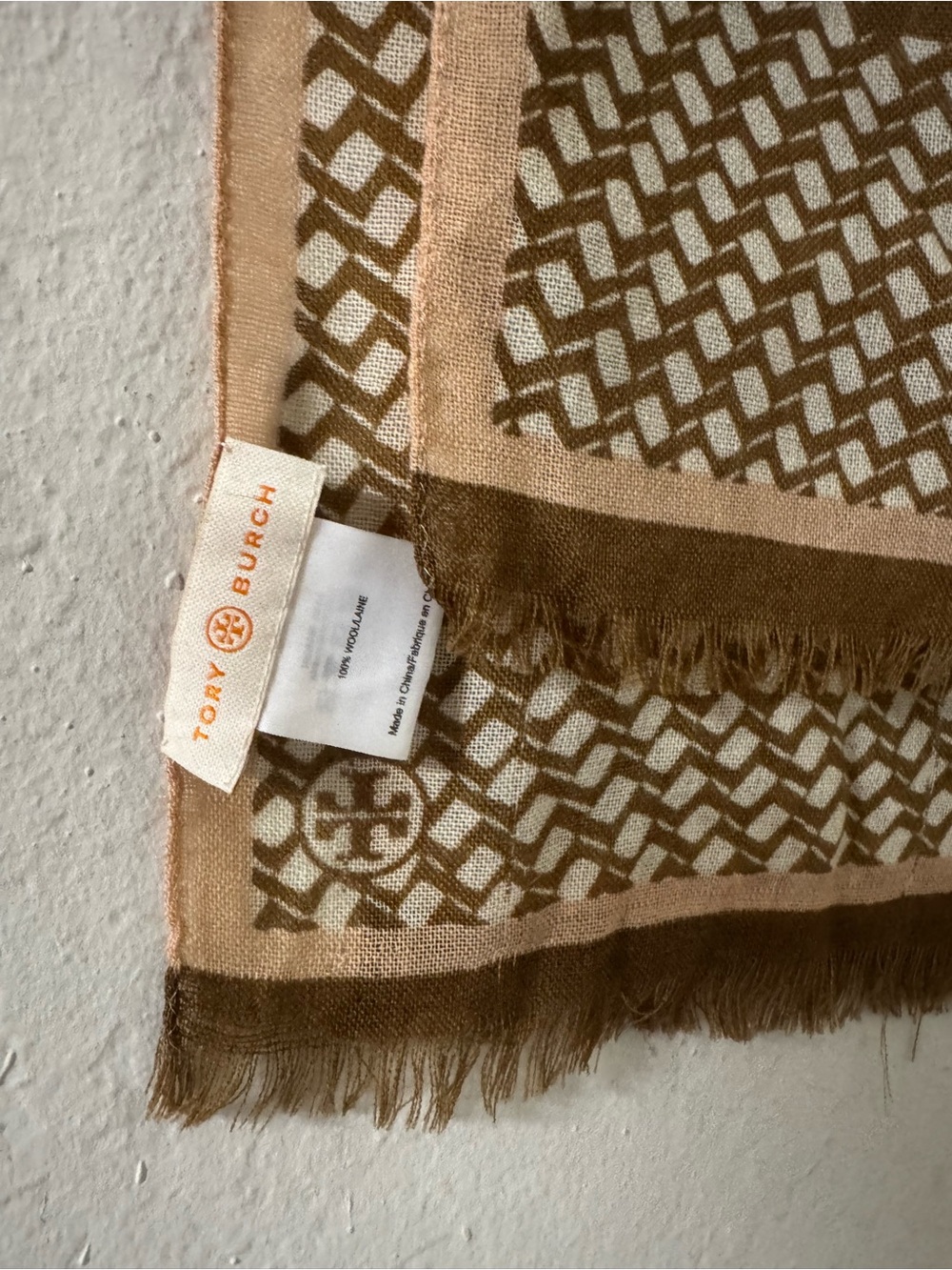 Tory Burch Beige and Brown Logo Pattern Scarf - Picture 8 of 8